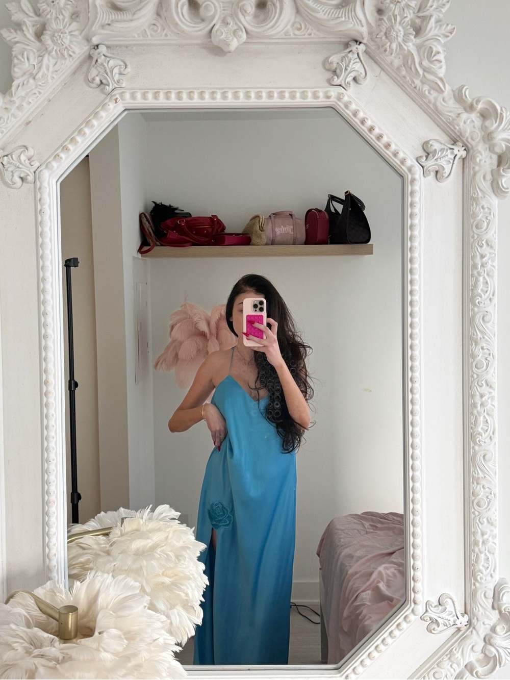 Vintage Y2k La Senza Blue Slip Nightgown with Floral Appliqué - Picture 6 of 13